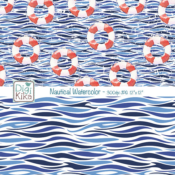 Nautical Watercolor Digital Paper Set – Seaside Backgrounds