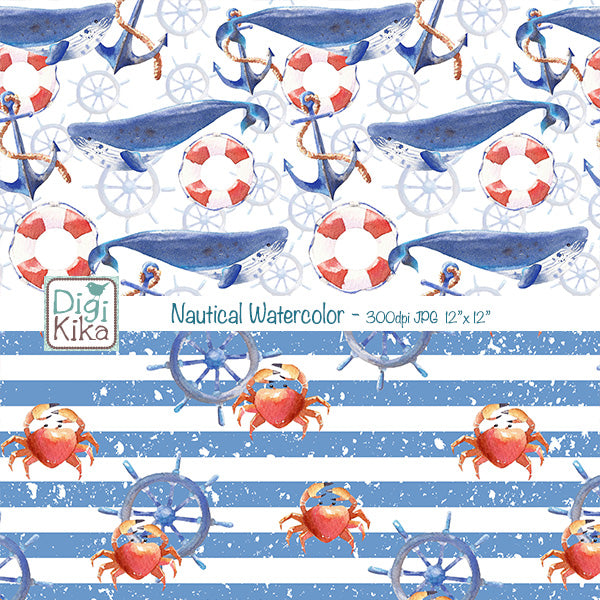 Nautical Watercolor Digital Paper Set – Seaside Backgrounds