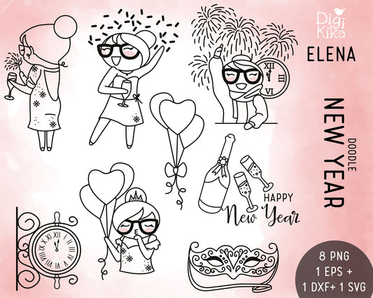 Elena Happy New Year – DOODLE Clipart Set – PNG, SVG, EPS & DXF