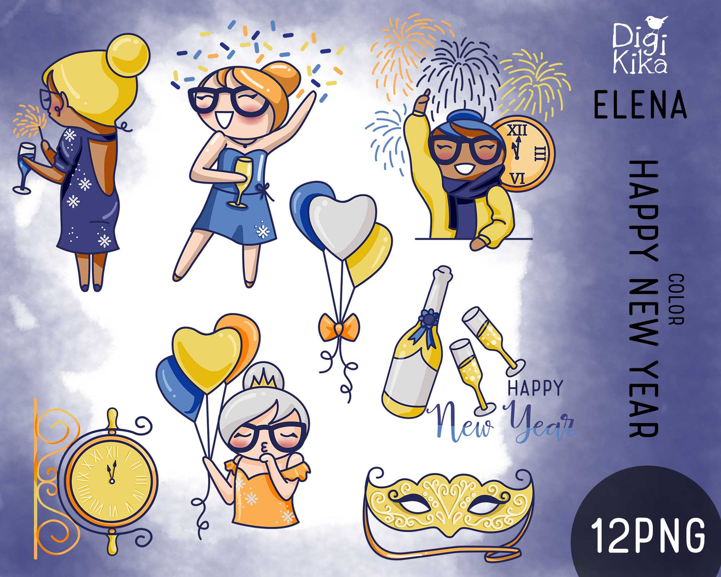 Elena Happy New Year – COLOR Clipart Set – Transparent PNG