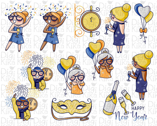 Elena Happy New Year – COLOR Clipart Set – Transparent PNG