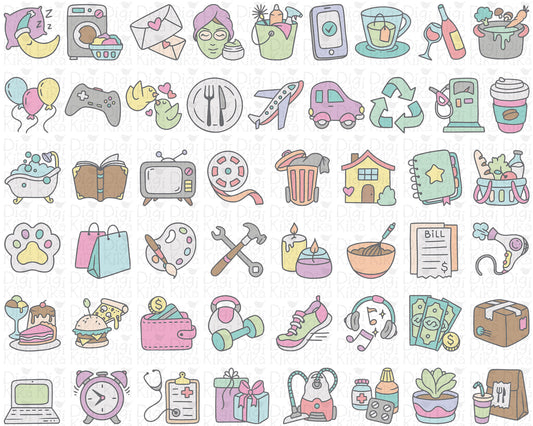 50 Daily Icons COLOR - EPS, SVG, DXF, PNG Clipart - Instant Download