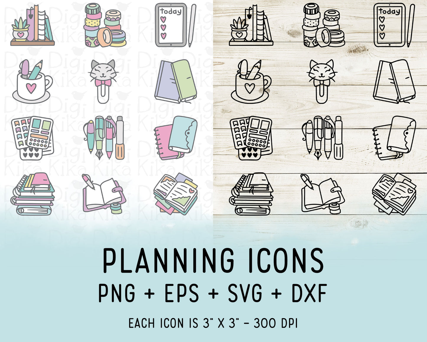 Planning  Icons Clipart - Both Doodle and Color graphics PNG, EPS, SVG & DXF - Instant Download