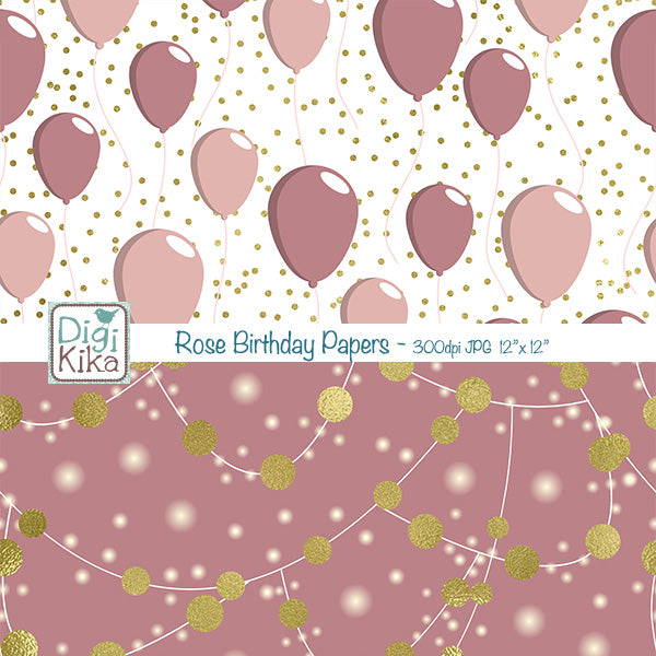 Birthday Digital Papers – Old Pink & Gold Theme – Elegant Printable Backgrounds – Scrapbooking & Crafts – Instant Download