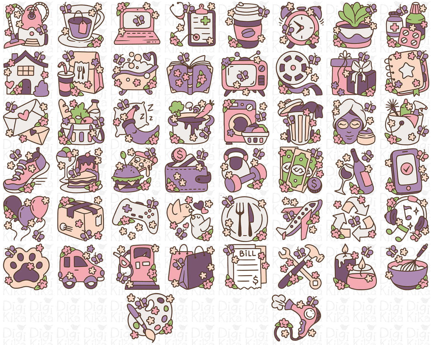 50 Spring Daily Icons COLOR - EPS, SVG, DXF, PNG Clipart - Instant Download