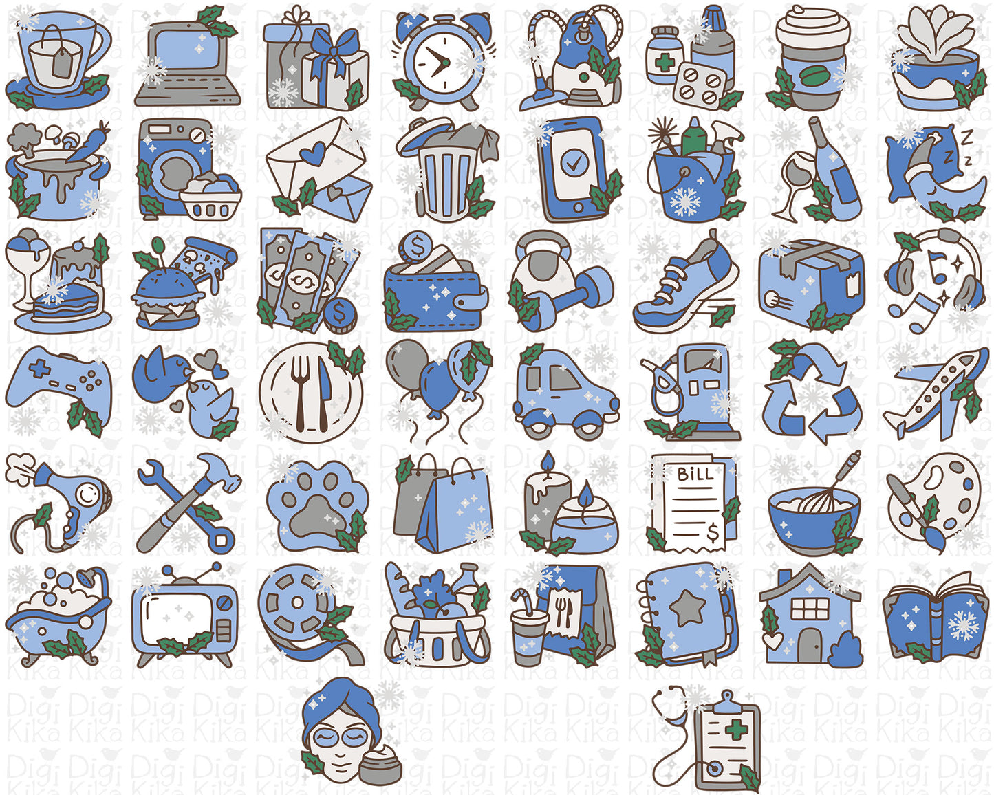 50 Winter Daily Icons COLOR - EPS, SVG, DXF, PNG Clipart - Instant Download