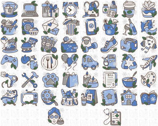 50 Winter Daily Icons COLOR - EPS, SVG, DXF, PNG Clipart - Instant Download
