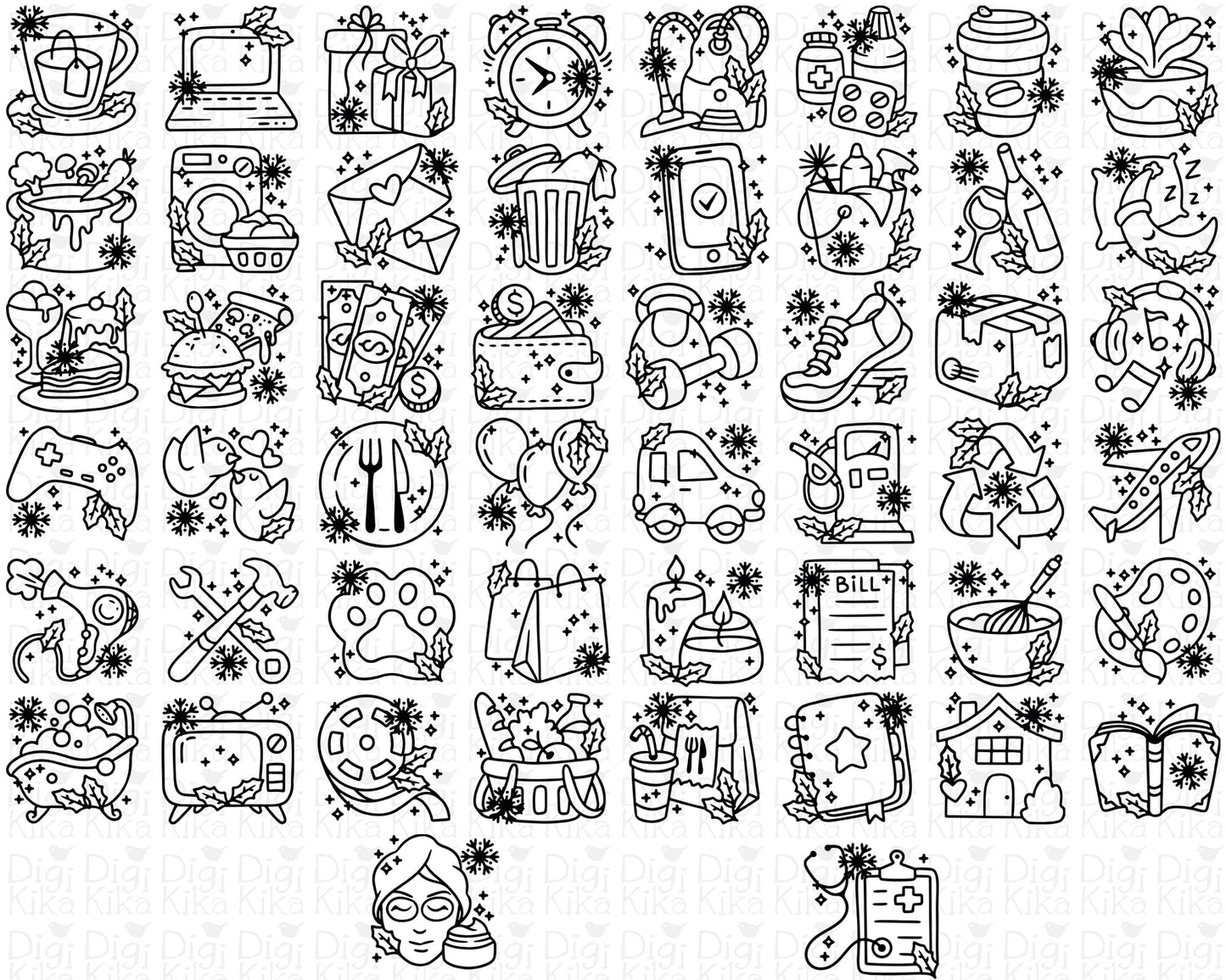 Daily Icons DOODLE Mega Bundle – 6 Seasonal & Themed Clipart Sets - Editable Graphics