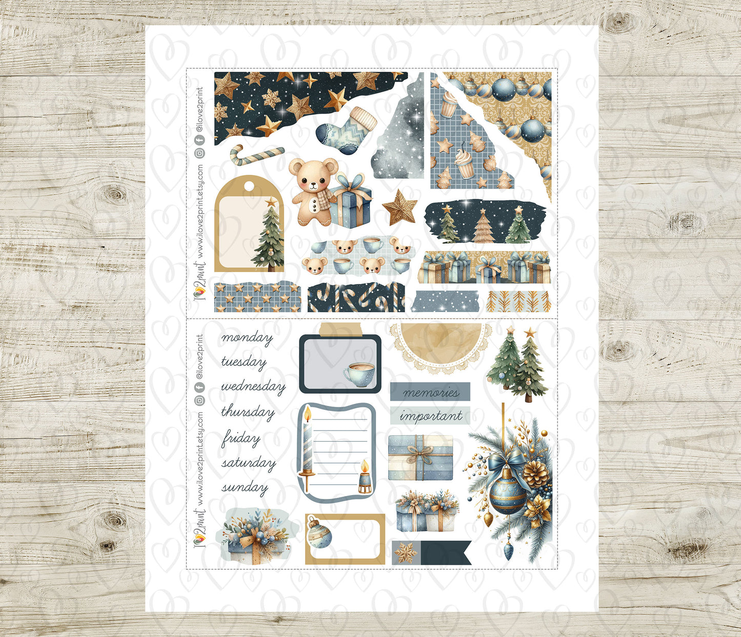 Cute Christmas Bullet Journal Set | Holidays Bujo Kit | Printable Stickers & Graphics