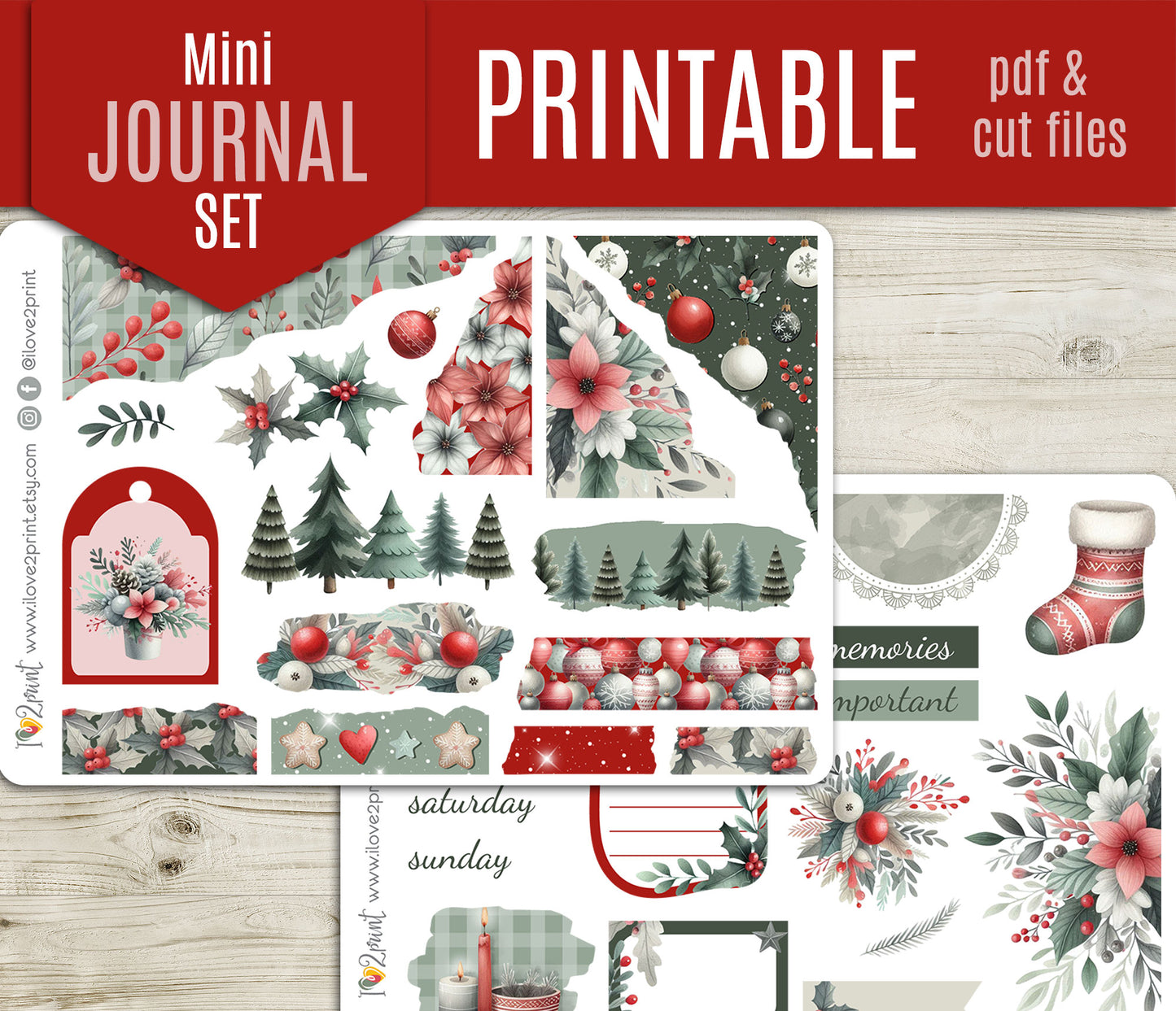 Holidays Flowers Bullet Journal Set | Christmas Bujo Kit | Printable Stickers & Graphics