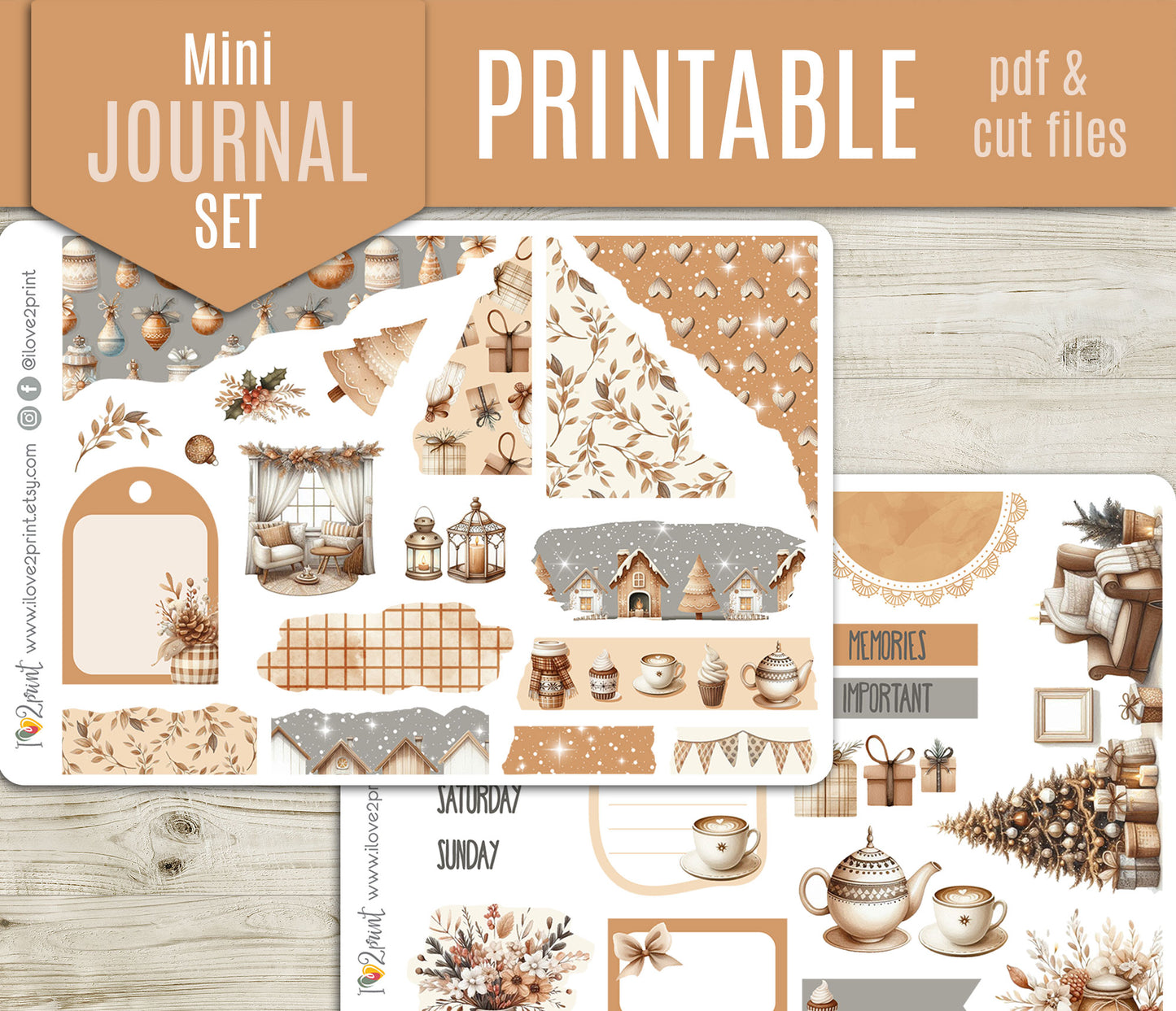 Neutral Christmas  – COMPLETE COLLECTION – Printable Planner Stickers BUNDLE – PDF & Cut Files