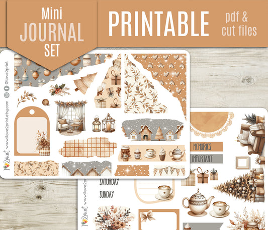 Neutral Christmas Bullet Journal Set | Holidays Bujo Kit | Printable Stickers & Graphics
