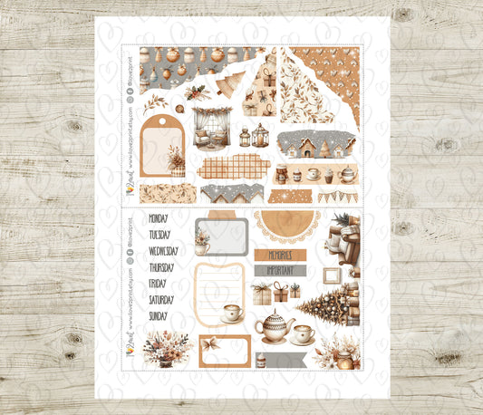 Neutral Christmas Bullet Journal Set | Holidays Bujo Kit | Printable Stickers & Graphics