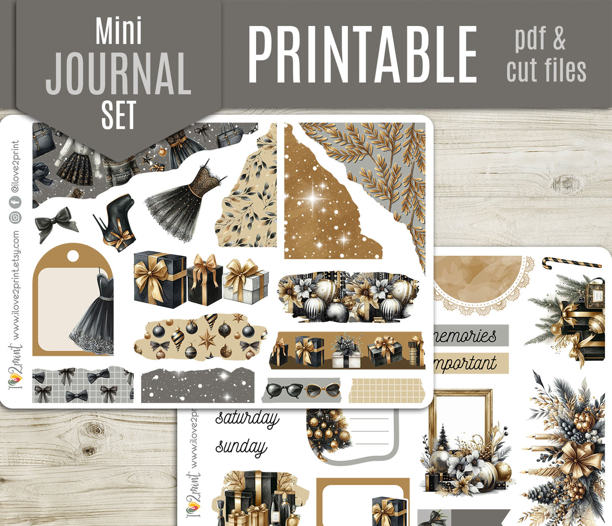 Party Night Journal Printable Planner Stickers | Christmas New Year | PDF Cut Files | Instant Download