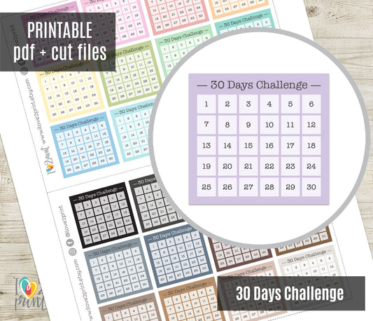 30 Days Challenge Box Printable Planner Stickers | Monthly Habit Tracker | PDF Cut Files
