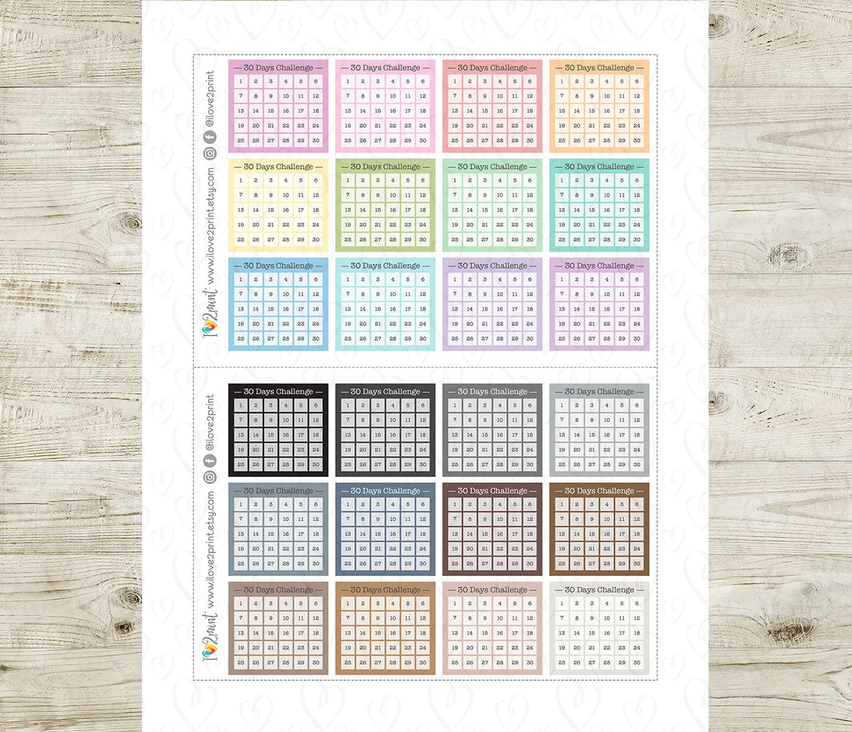 30 Days Challenge Box Printable Planner Stickers | Monthly Habit Tracker | PDF Cut Files