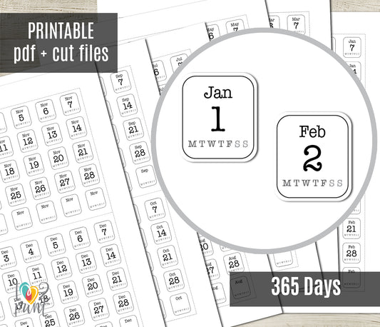 Printable 365 Days Planner Stickers - PDF & Cut Files