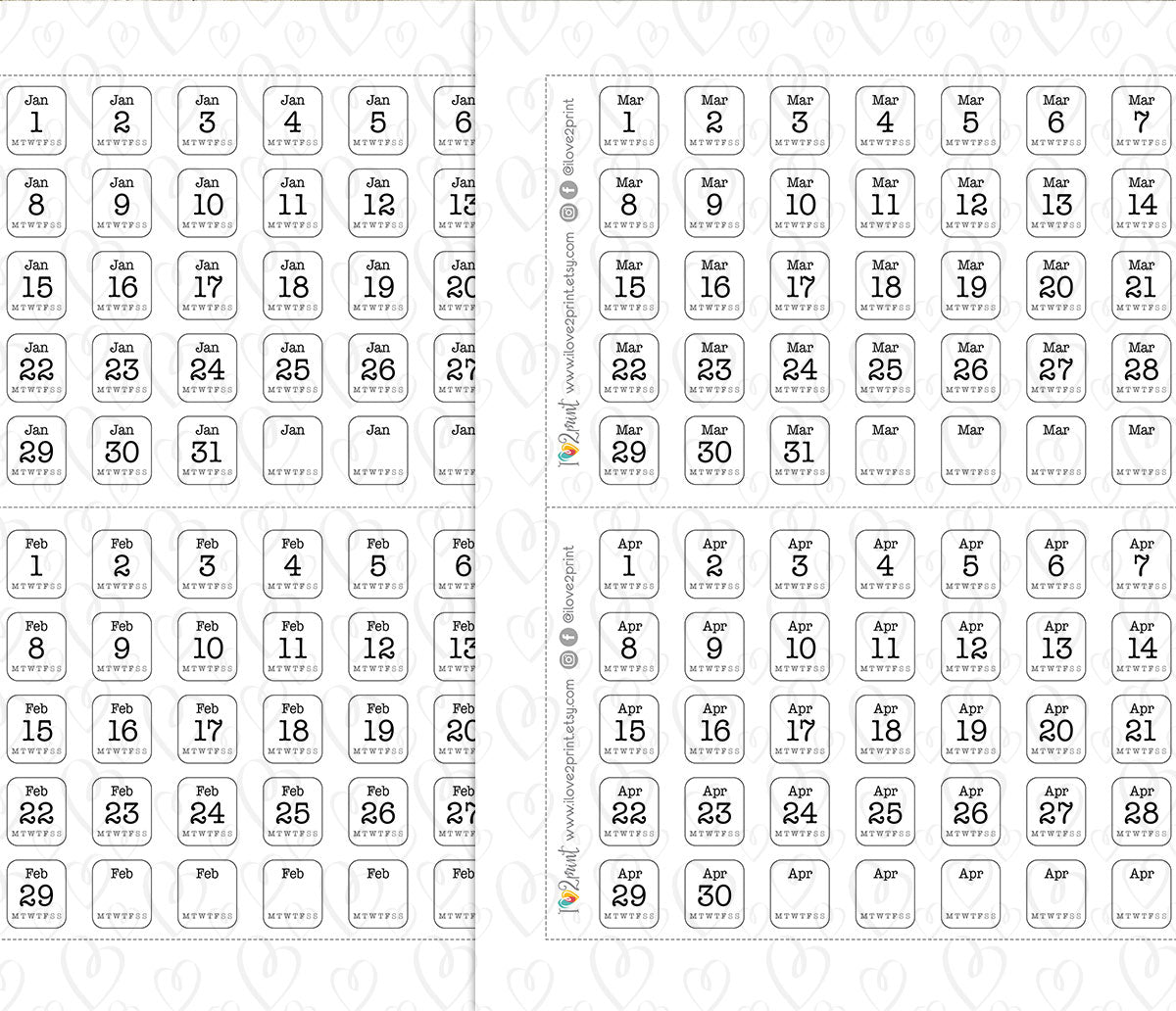 Printable 365 Days Planner Stickers - PDF & Cut Files