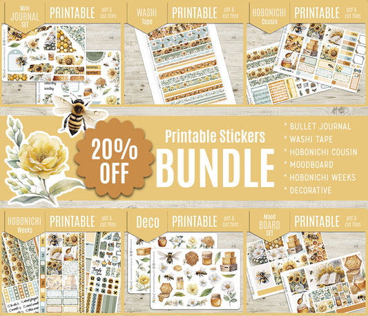 Bees Complete Sticker Bundle | All 6 Sets | Honeycomb Floral Collection | PDF Cut Files