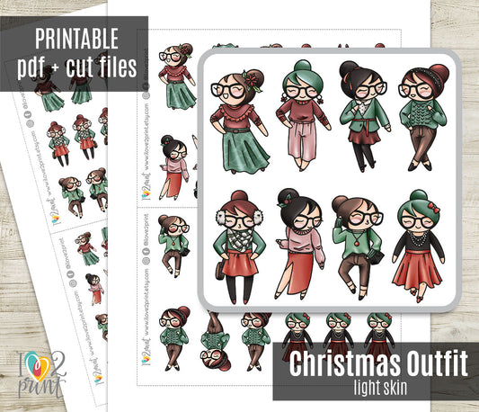 Elena Christmas 8 Outfits Light Skin Printable Stickers | Cut Files