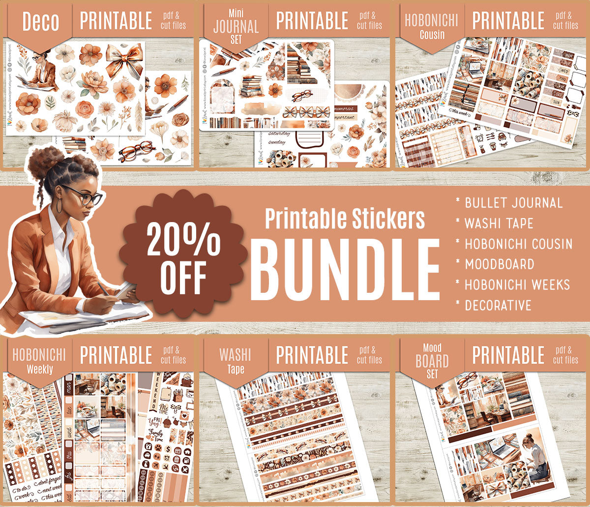 Cozy Office Complete Sticker Bundle | All 7 Sets | Terracotta Floral Workspace | PDF Cut Files