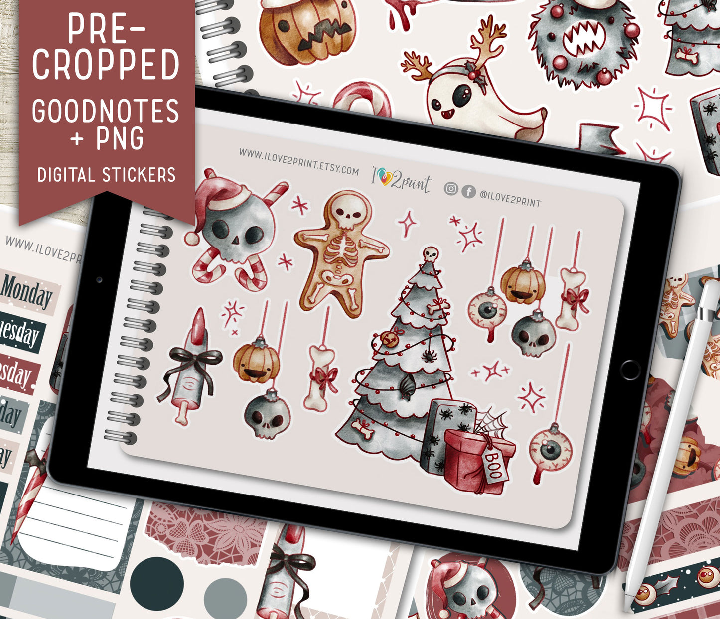 Creepmas Decorative Stickers -Spook and Cute Pre-Cropped GoodNotes Digital Stickers