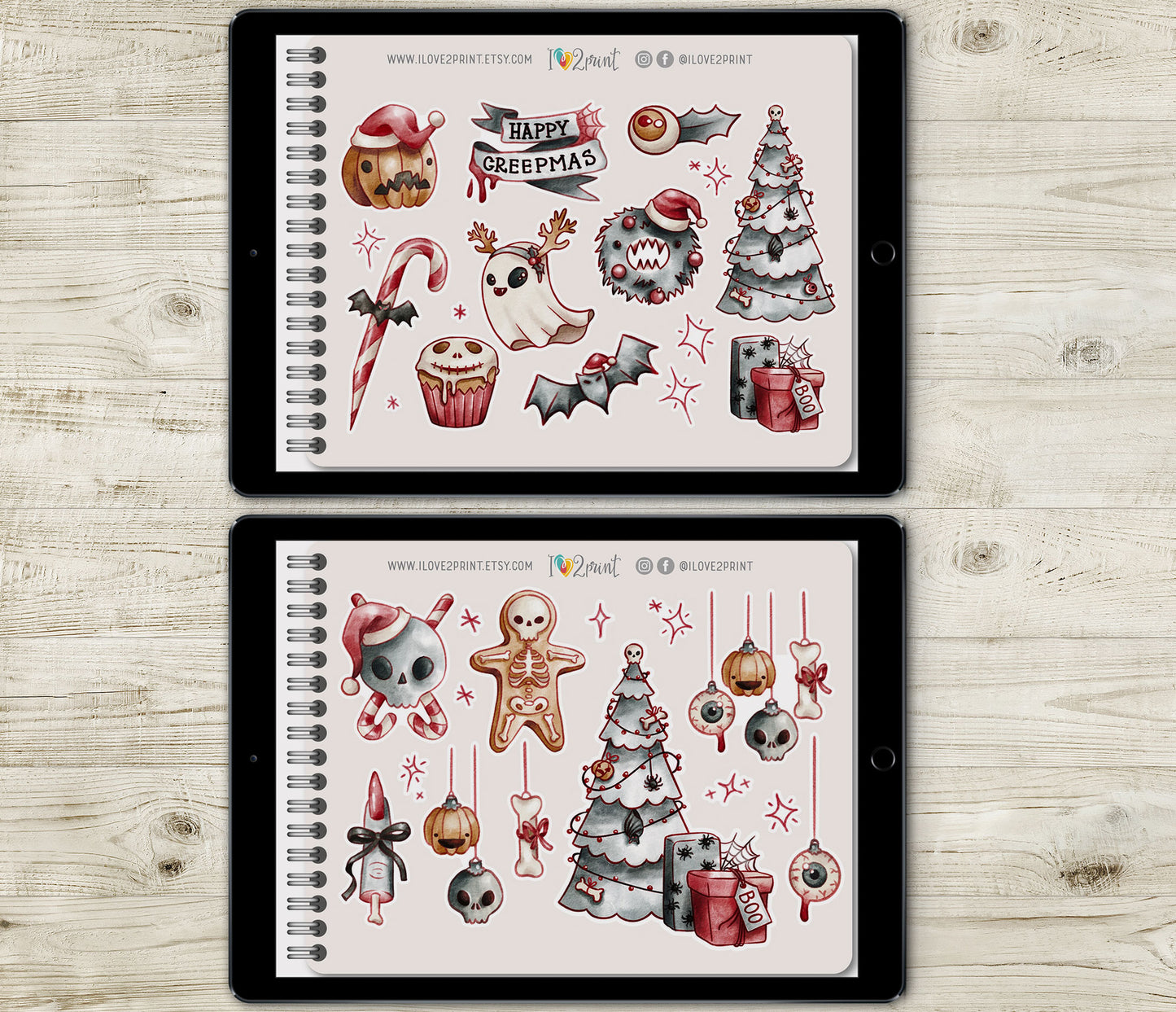 Creepmas Decorative Stickers -Spook and Cute Pre-Cropped GoodNotes Digital Stickers