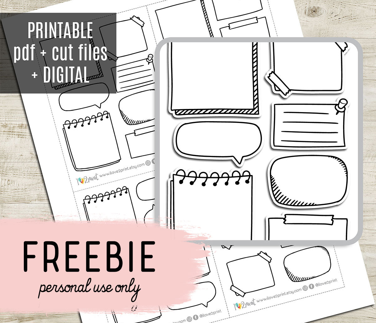 FREEBIE Doodle Notes - Printable Planner Stickers - Pdf & Cut Files ...