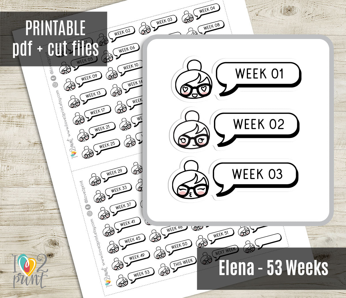 Elena 53 Weeks Printable Planner Stickers – Fun & Functional Set  – Instant Download