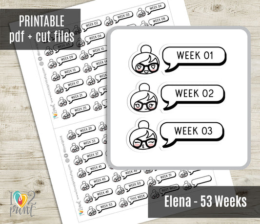 Elena 53 Weeks Printable Planner Stickers – Fun & Functional Set  – Instant Download