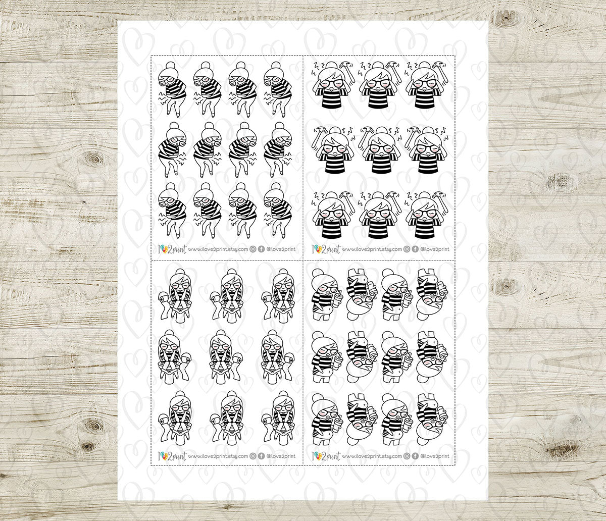 Elena Pain & Aches - DOODLE Printable Planner Sticker - PDF & Cut Files