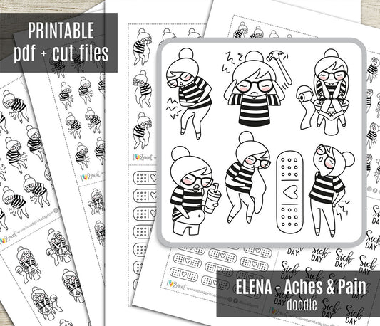 Elena Pain & Aches - DOODLE Printable Planner Sticker - PDF & Cut Files