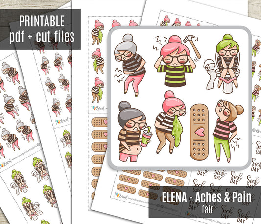Elena Pain & Aches - FAIR SKIN Printable Planner Sticker - PDF & Cut Files