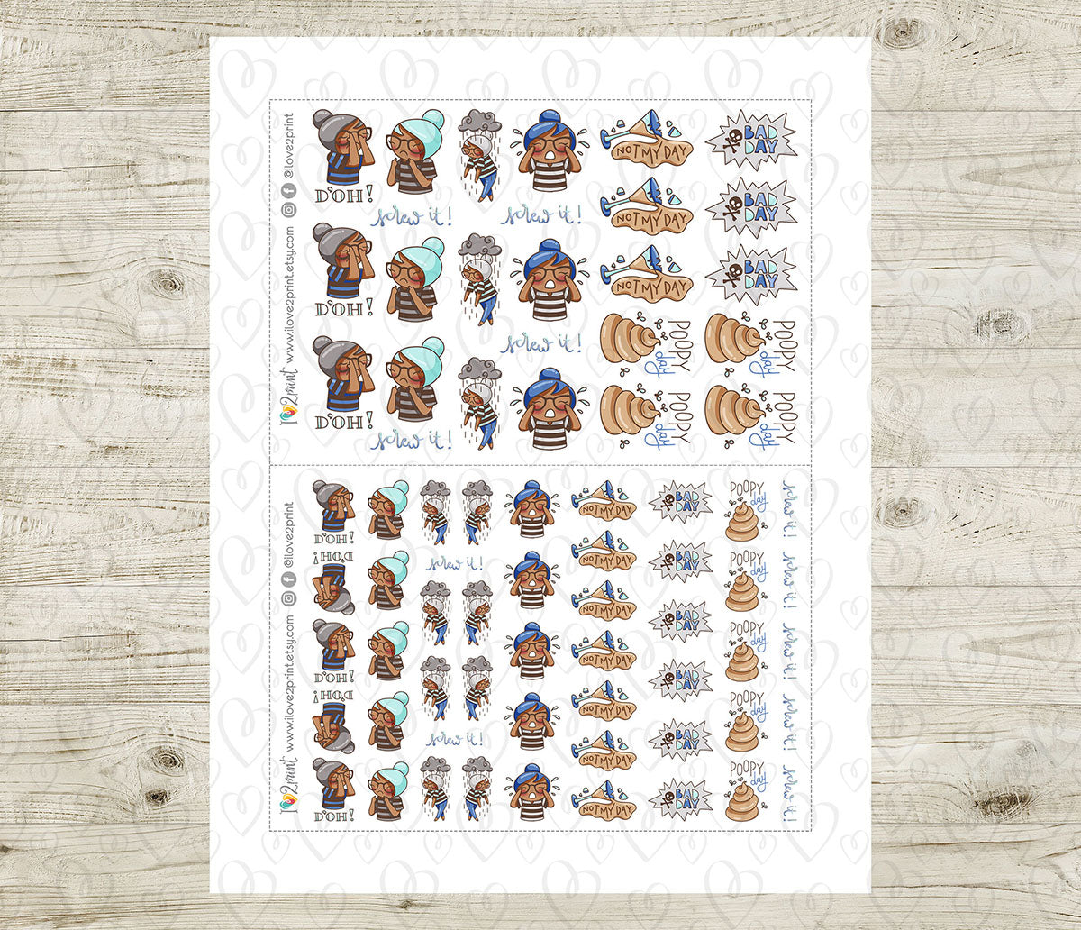 Elena Bad Day - COLOR Printable Planner Sticker - PDF & Cut Files