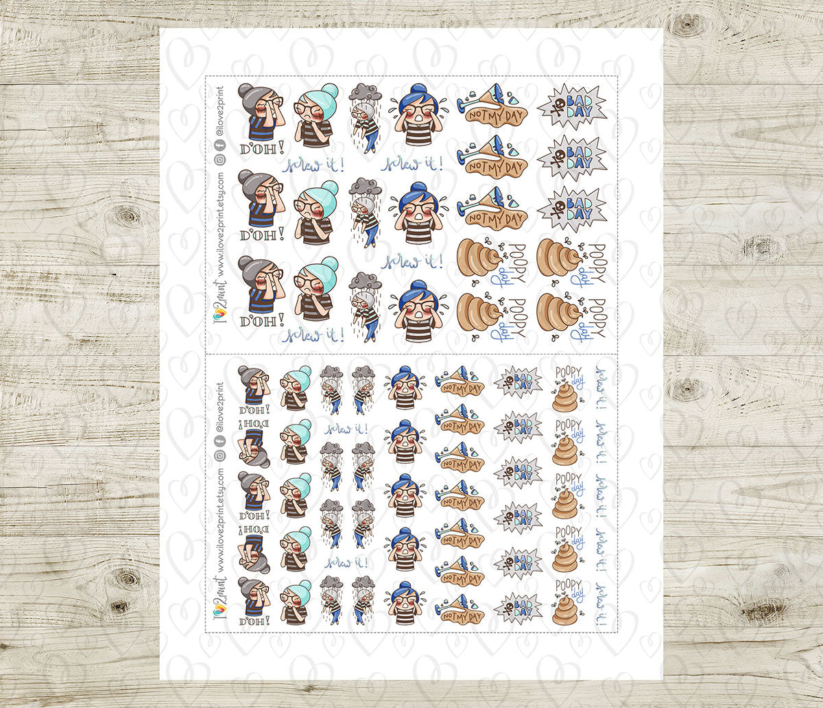 Elena Bad Day - COLOR Printable Planner Sticker - PDF & Cut Files