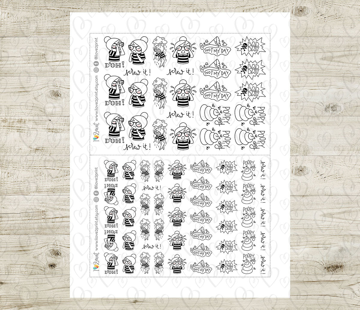 Elena Bad Day - DOODLE Printable Planner Sticker - PDF & Cut Files