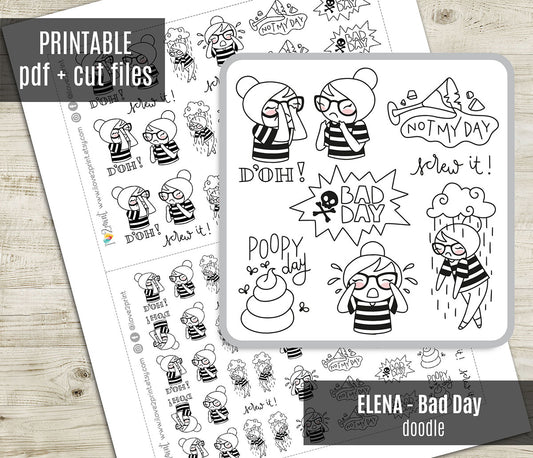 Elena Bad Day - DOODLE Printable Planner Sticker