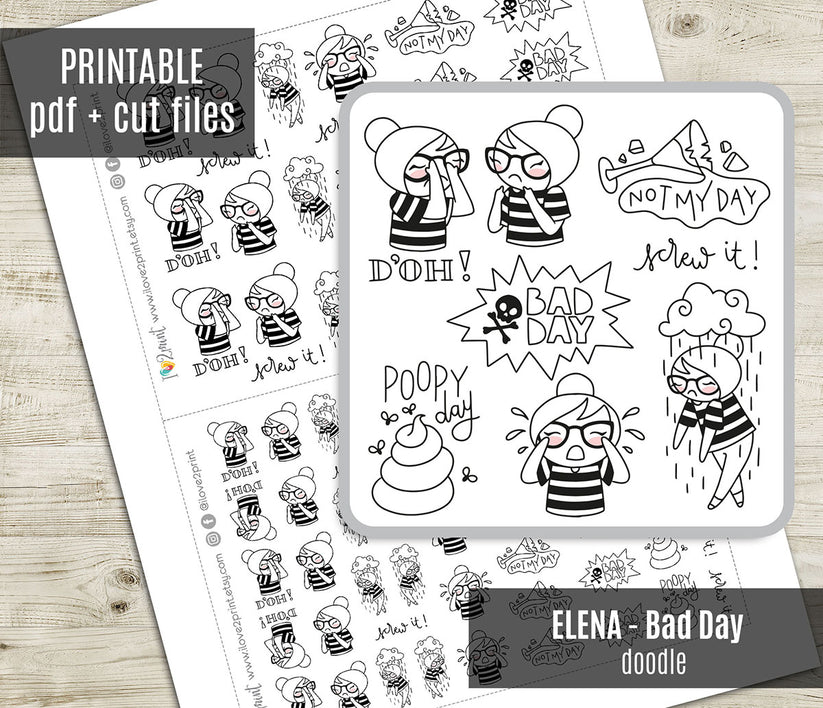 Elena Bad Day - DOODLE Printable Planner Sticker - PDF & Cut Files ...