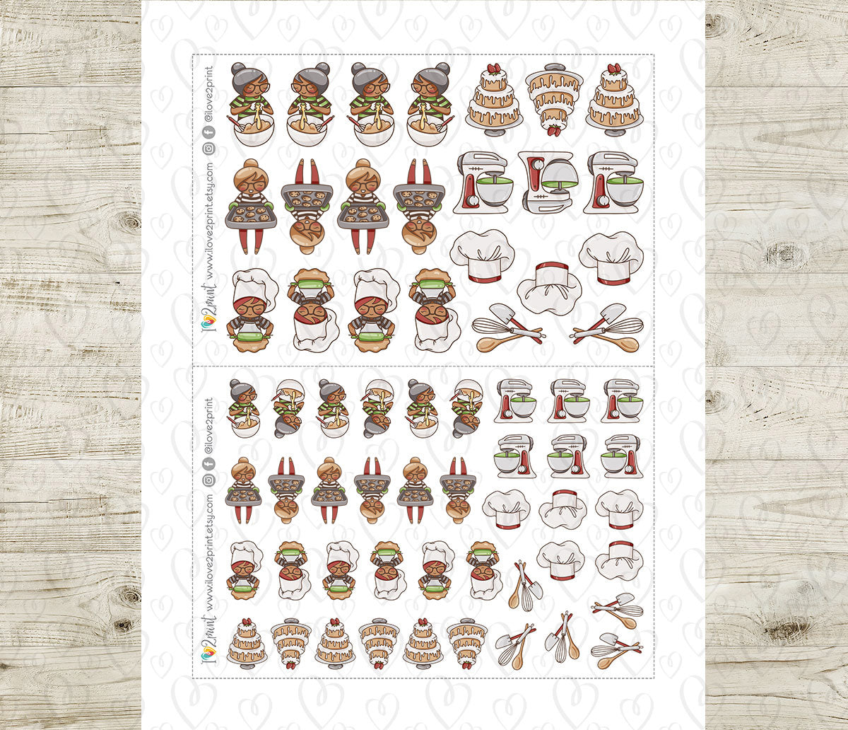 Elena Baking – Colored Printable Stickers (PDF + Cut Files) – Instant Download