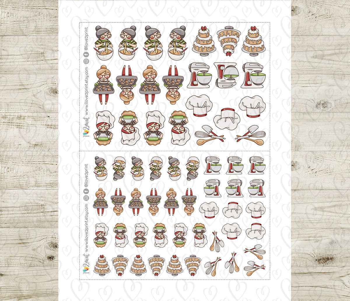 Elena Baking – Colored Printable Stickers (PDF + Cut Files) – Instant Download