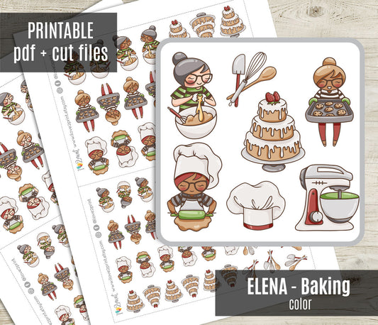 Elena Baking – Colored Printable Stickers (PDF + Cut Files) – Instant Download