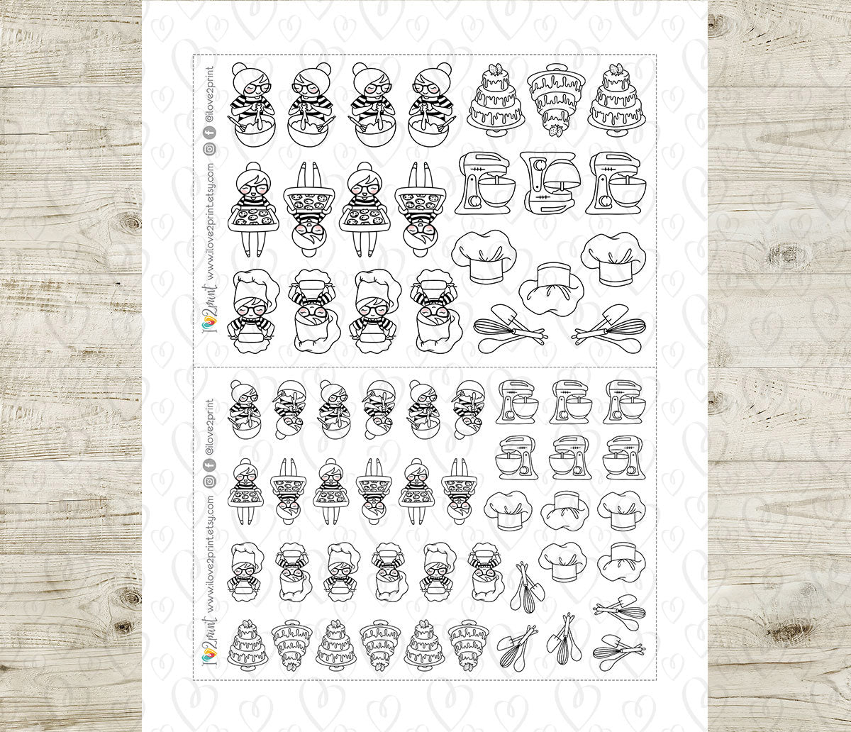 Elena Baking – Doodle Printable Stickers (PDF + Cut Files) – Instant Download