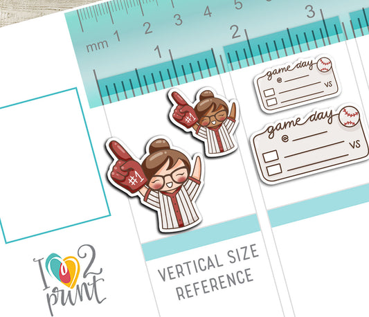 Elena Baseball Fan  – RED Printable Planner Stickers – Team Spirit & Sport – PDF + Cut Files – Instant Download