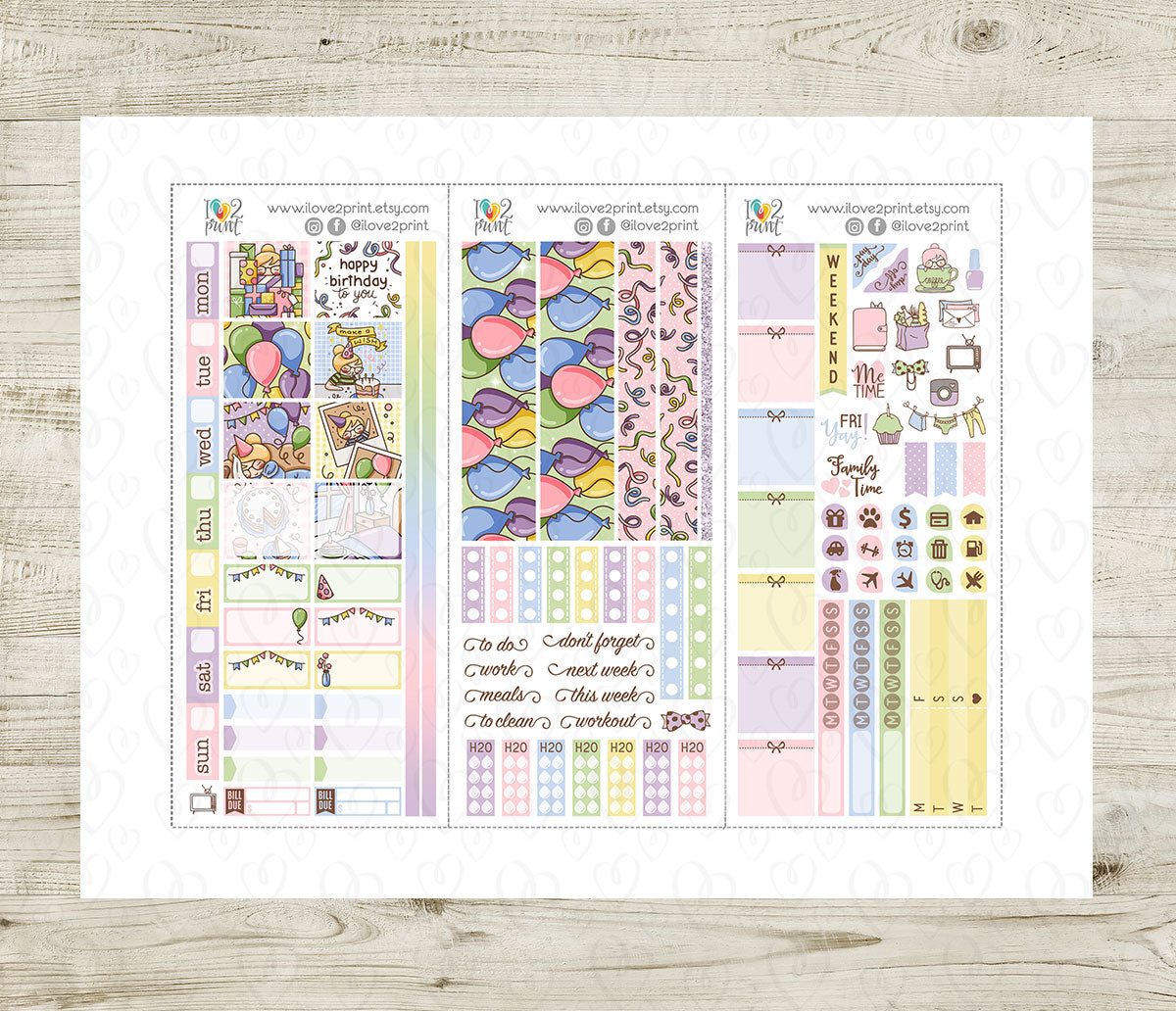 Elena Happy Birthday Hobonichi Weeks Stickers | Printable Birthday | PDF Cut Files | Instant Download