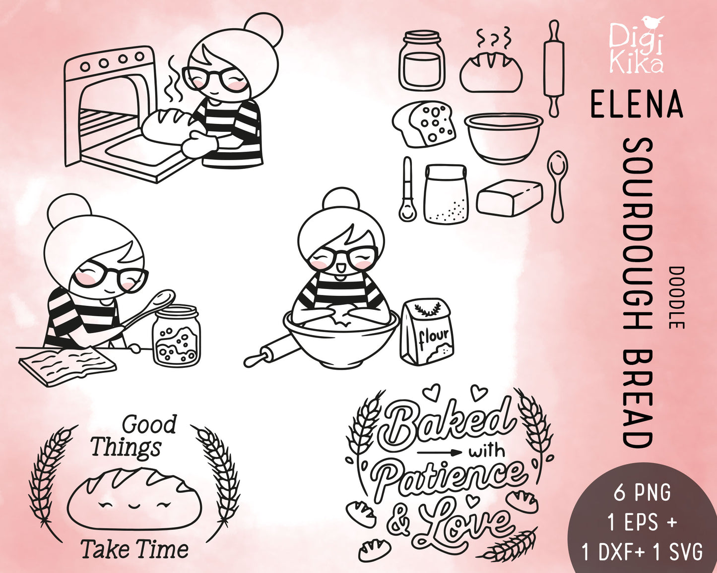 Elena Sourdough Bread Outline Clipart | Bakery Graphics | EPS SVG DXF PNG | Commercial Use