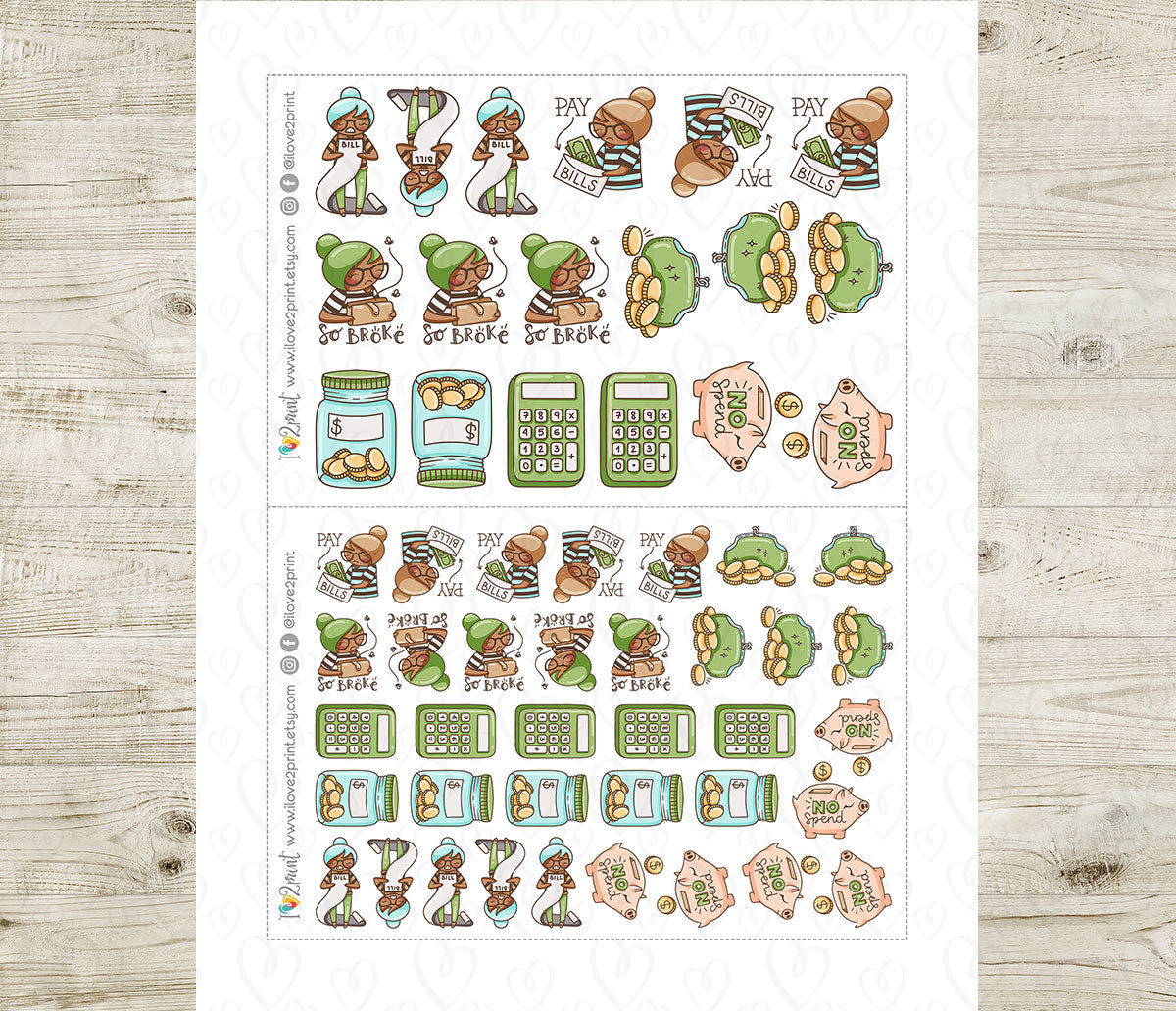 Elena Budgeting Color Printable Stickers | 2 Skin Tones Finance | 2 Sizes | PDF Cut Files