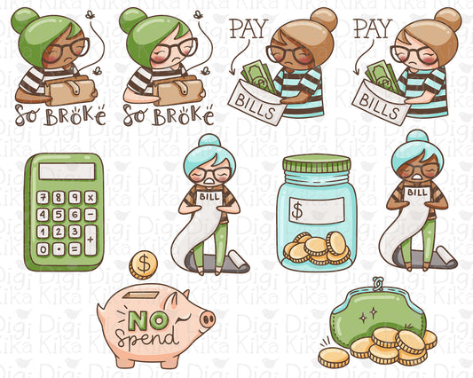 Elena Budgeting Color Clipart | 2 Skin Tones Finance Graphics | PNG | Commercial Use | Inclusive