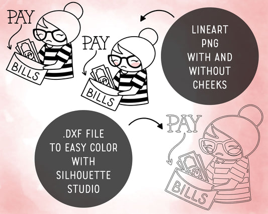 Elena Budgeting Outline Clipart | Finance Humor Graphics | EPS SVG DXF PNG | Commercial Use