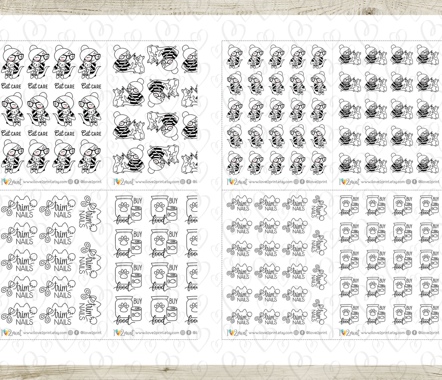 Elena Cat Care - DOODLE Printable Planner Sticker - PDF & Cut Files