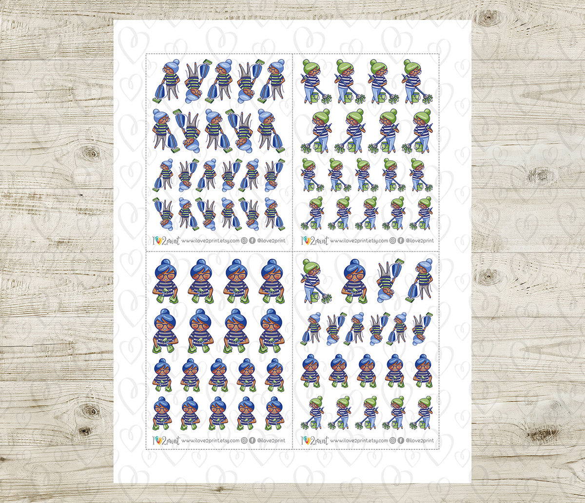 Elena Cleaning - COLOR Printable Planner Sticker - PDF & Cut Files